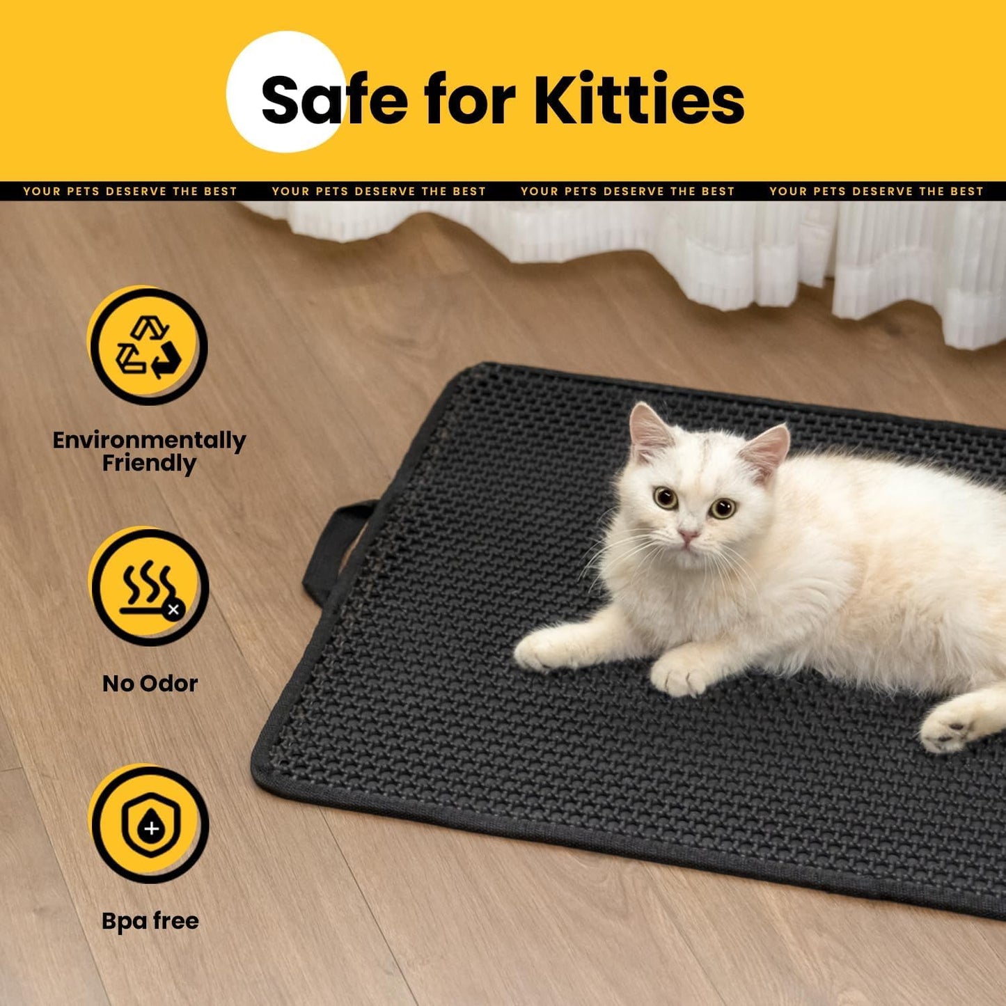 Compact Cat Litter Mat 23.6" x 14.6" for Small Spaces, Waterproof and Leakproof Back Layer, Honeycomb Design for Effective Litter Trapping, Washable and Easy to Clean, Black