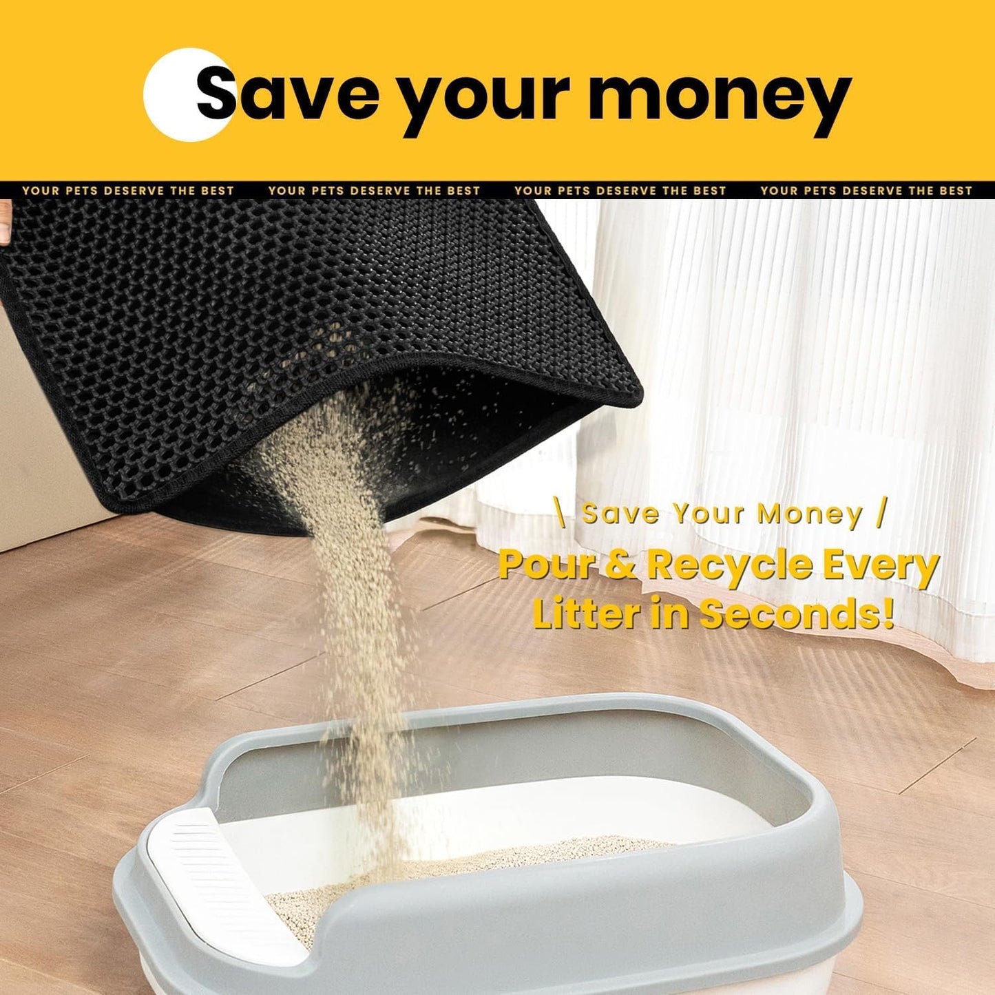 Compact Cat Litter Mat 23.6" x 14.6" for Small Spaces, Waterproof and Leakproof Back Layer, Honeycomb Design for Effective Litter Trapping, Washable and Easy to Clean, Black