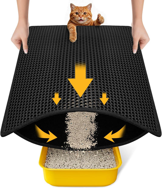 Compact Cat Litter Mat 23.6" x 14.6" for Small Spaces, Waterproof and Leakproof Back Layer, Honeycomb Design for Effective Litter Trapping, Washable and Easy to Clean, Black