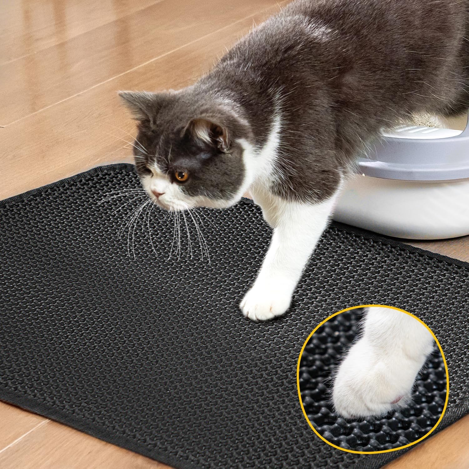 Compact Cat Litter Mat 23.6" x 14.6" for Small Spaces, Waterproof and Leakproof Back Layer, Honeycomb Design for Effective Litter Trapping, Washable and Easy to Clean, Black